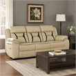 Millie 86 Inch Power Dual Recliner Sofa- Cushioned Beige Faux Leather