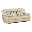 Millie 86 Inch Power Dual Recliner Sofa- Cushioned Beige Faux Leather
