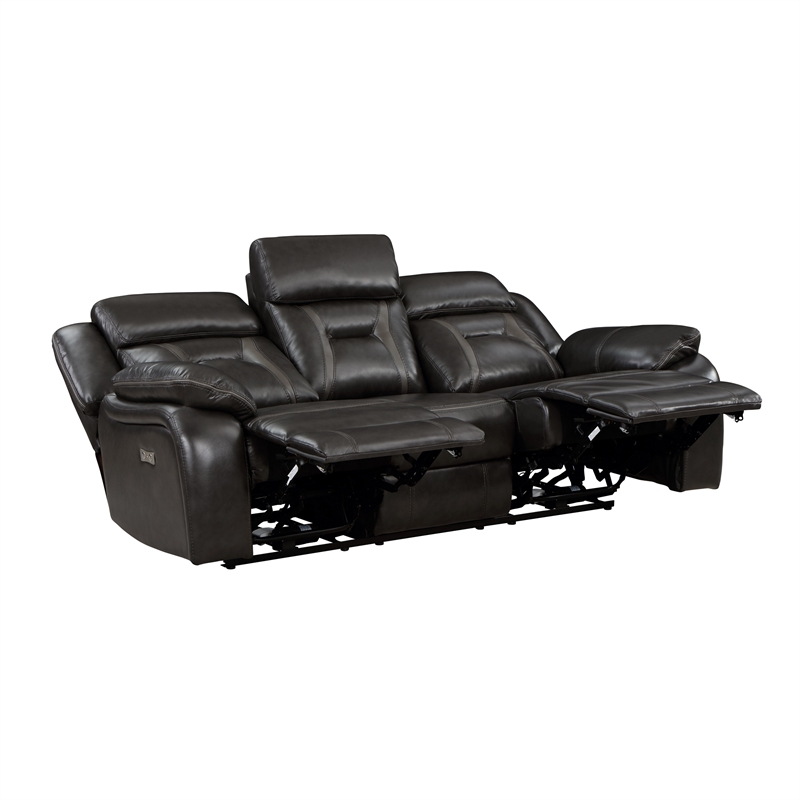 Millie 86 Inch Power Dual Recliner Sofa- Cushioned Dark Gray Faux Leather