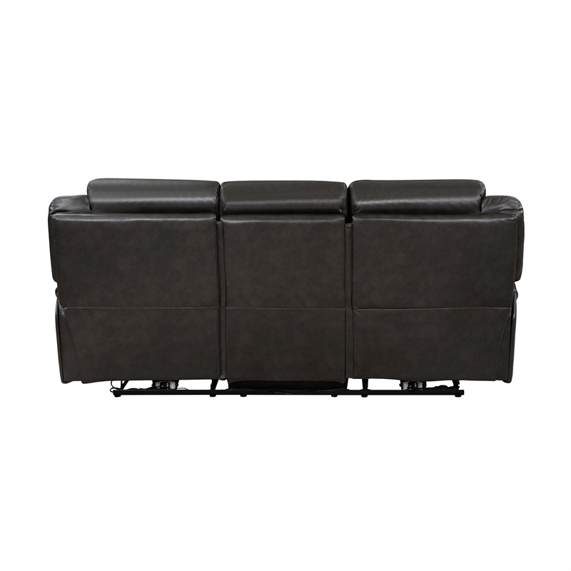 Millie 86 Inch Power Dual Recliner Sofa- Cushioned Dark Gray Faux Leather
