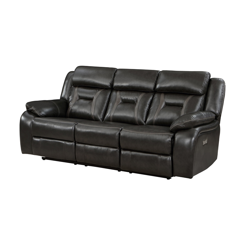 Millie 86 Inch Power Dual Recliner Sofa- Cushioned Dark Gray Faux Leather