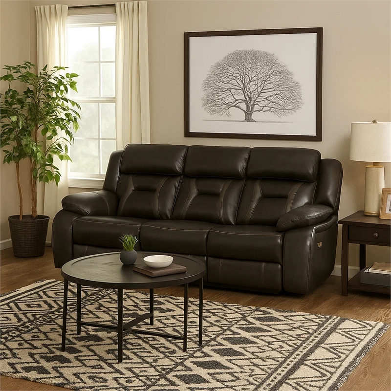 Millie 86 Inch Power Dual Recliner Sofa- Cushioned Dark Gray Faux Leather