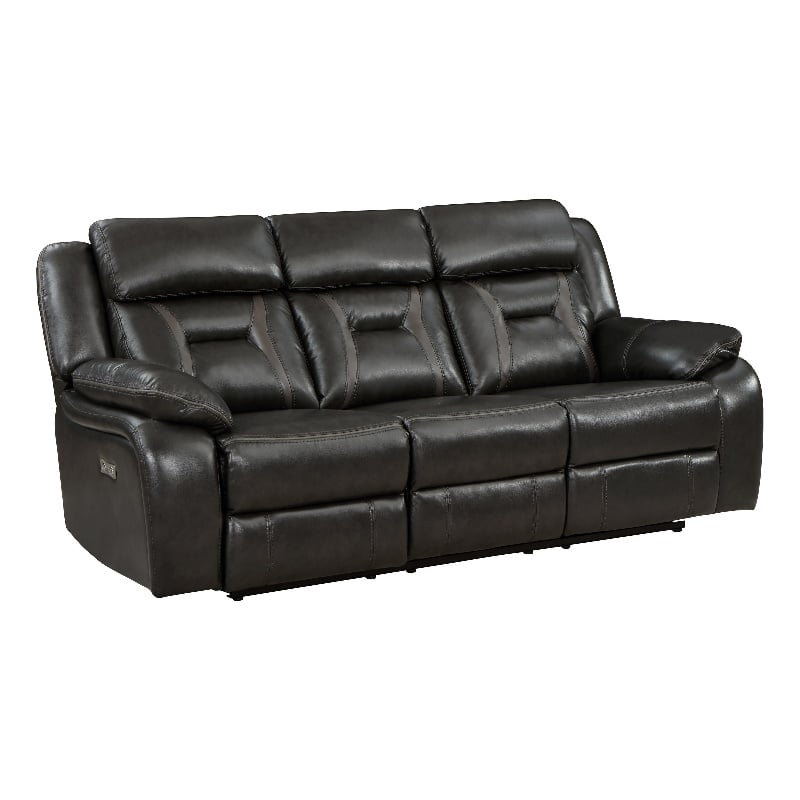 Millie 86 Inch Power Dual Recliner Sofa- Cushioned Dark Gray Faux Leather