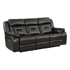 Millie 86 Inch Power Dual Recliner Sofa- Cushioned Dark Gray Faux Leather