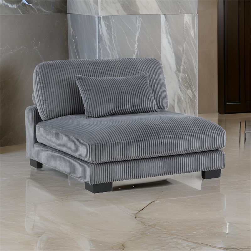Rix 45 inch Modular Armless Chair- Gray Corduroy Fabric- Black Wood Legs