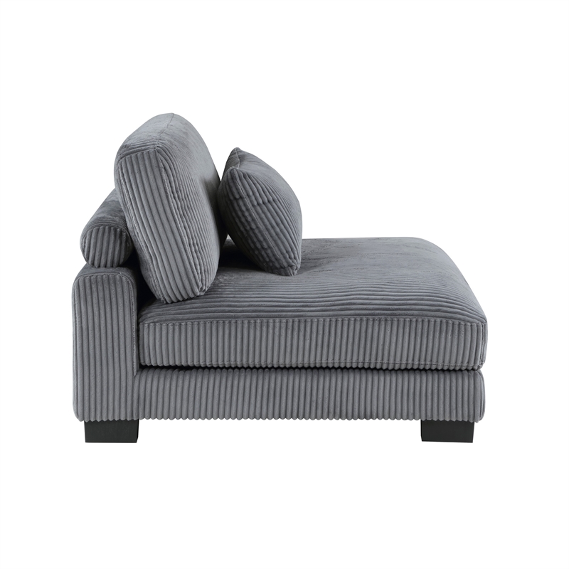 Rix 45 inch Modular Armless Chair- Gray Corduroy Fabric- Black Wood Legs