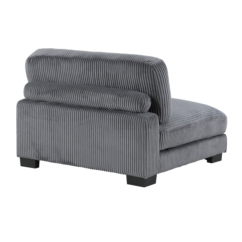 Rix 45 inch Modular Armless Chair- Gray Corduroy Fabric- Black Wood Legs