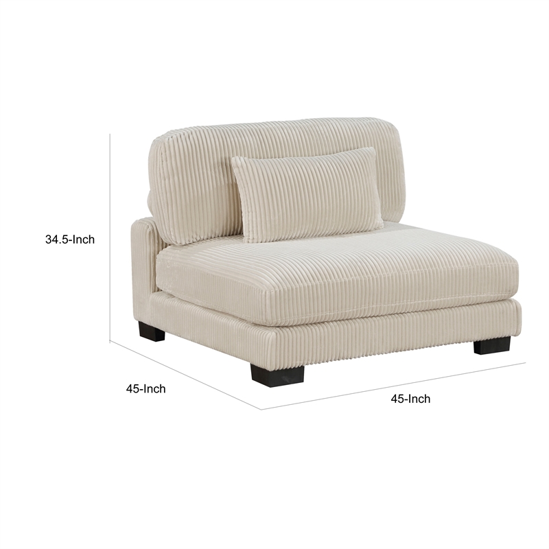 Rix 45 inch Modular Armless Chair- Beige Corduroy Fabric- Black Wood Legs