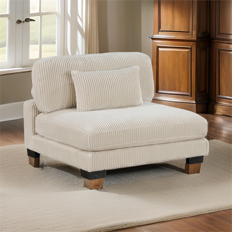 Rix 45 inch Modular Armless Chair- Beige Corduroy Fabric- Black Wood Legs