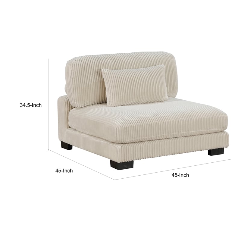 Rix 45 inch Modular Armless Chair- Beige Corduroy Fabric- Black Wood Legs