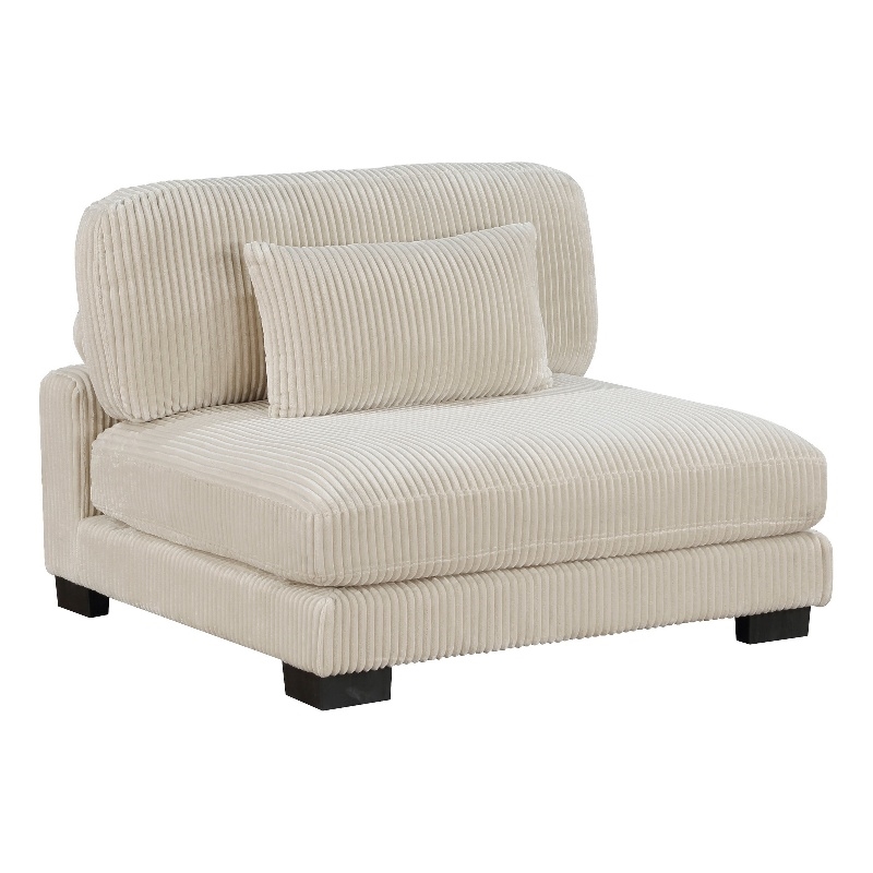 Rix 45 inch Modular Armless Chair- Beige Corduroy Fabric- Black Wood Legs