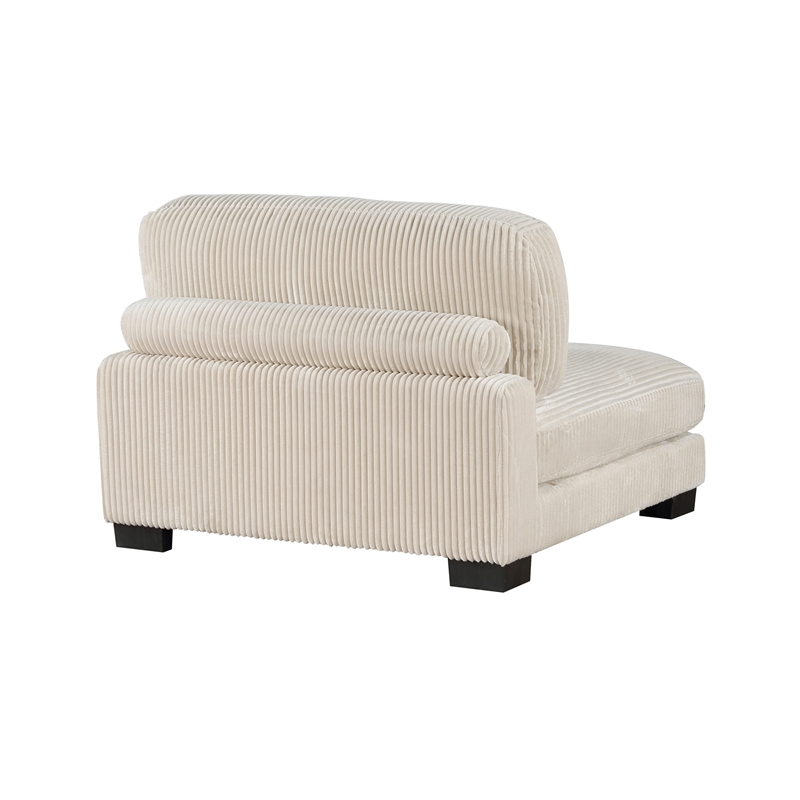 Rix 45 inch Modular Armless Chair- Beige Corduroy Fabric- Black Wood Legs