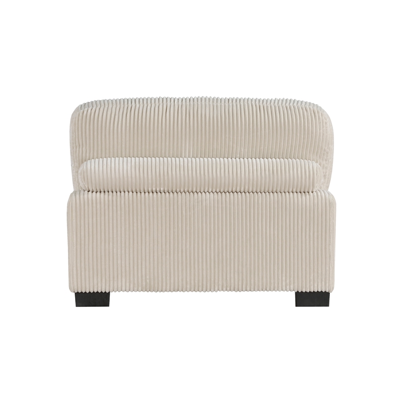 Rix 45 inch Modular Armless Chair- Beige Corduroy Fabric- Black Wood Legs