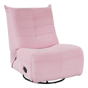 Gea 35 Inch Swivel Recliner Chair- Tufted- Pink Corduroy- Solid Wood