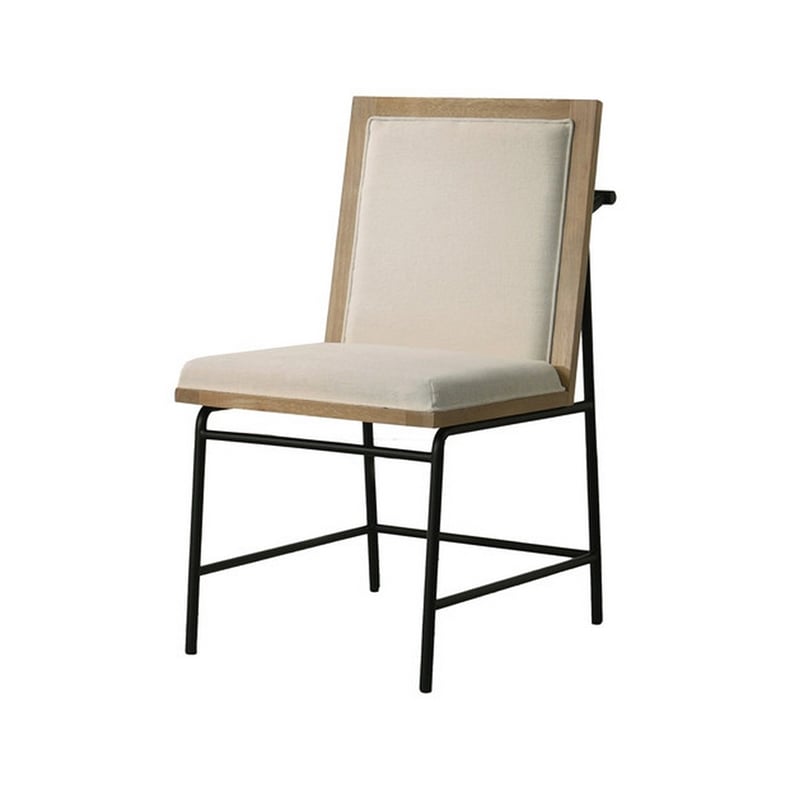 Tory 25 Inch Dining Chair Set of 2- Cream Fabric- Brown Wood- Black Metal