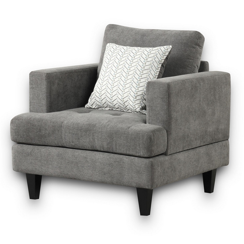 Lae 35 Inch Sofa Chair- 1 Throw Pillow- Tufted- Gray Chenille Upholstery
