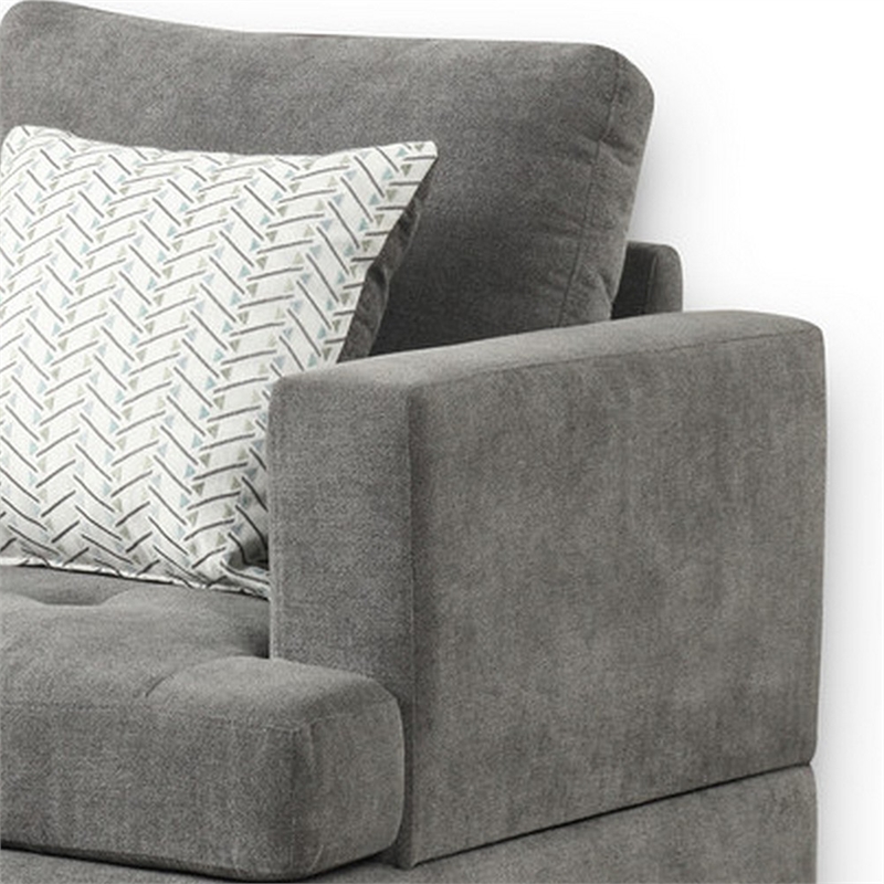 Lae 35 Inch Sofa Chair- 1 Throw Pillow- Tufted- Gray Chenille Upholstery