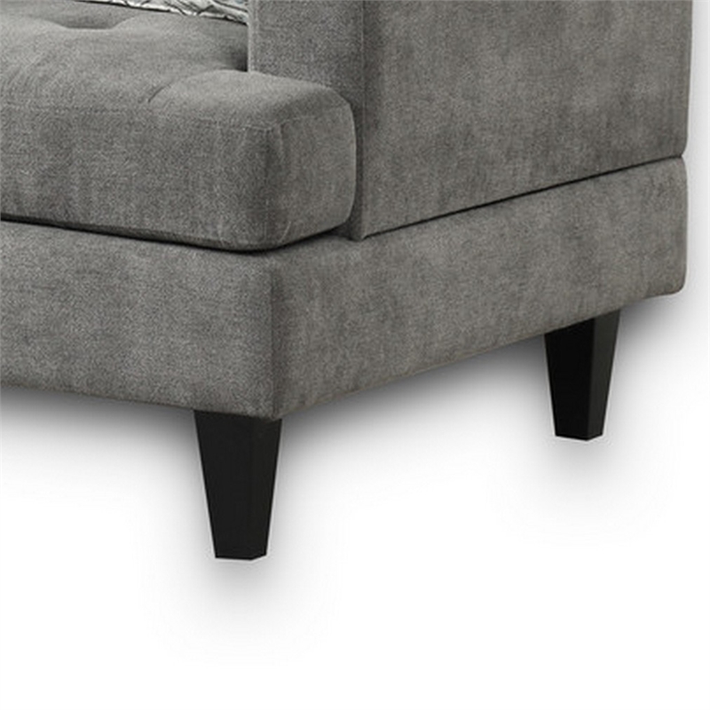 Lae 35 Inch Sofa Chair- 1 Throw Pillow- Tufted- Gray Chenille Upholstery