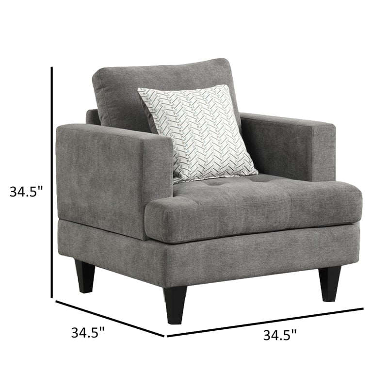 Lae 35 Inch Sofa Chair- 1 Throw Pillow- Tufted- Gray Chenille Upholstery