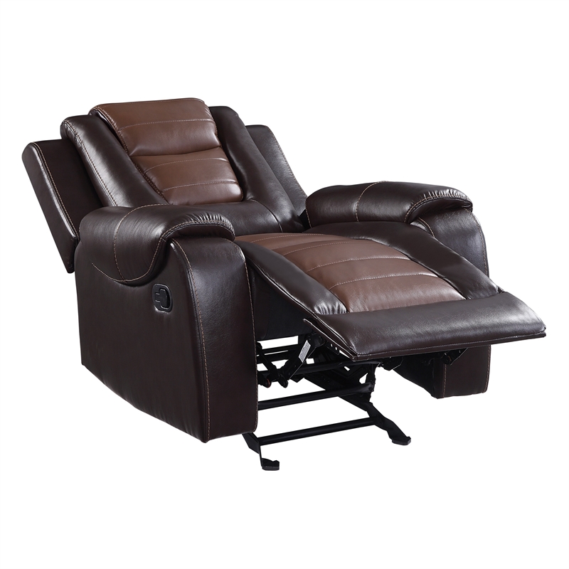 Istro 39 Inch Manual Recliner Chair- Gliding- 2 Tone Brown Faux Leather