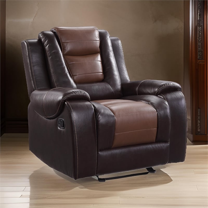Istro 39 Inch Manual Recliner Chair- Gliding- 2 Tone Brown Faux Leather