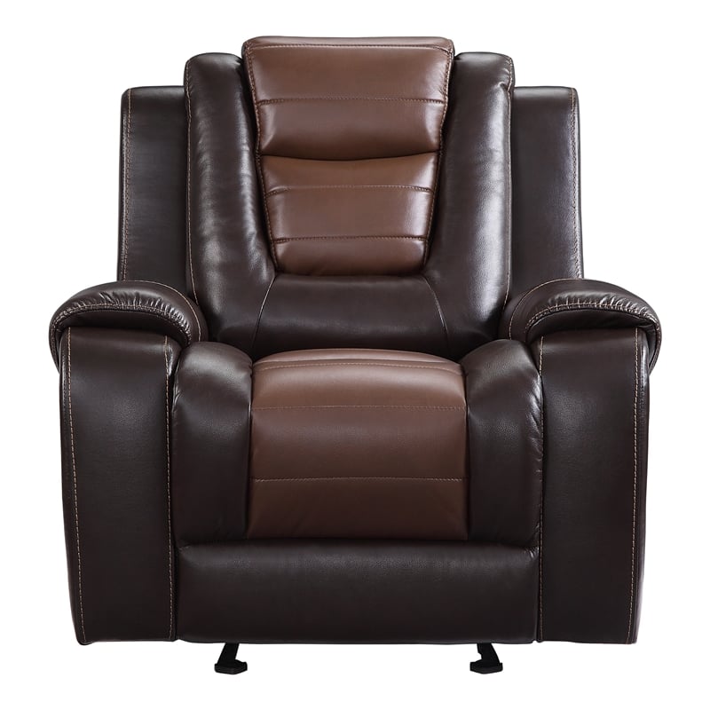 Istro 39 Inch Manual Recliner Chair- Gliding- 2 Tone Brown Faux Leather