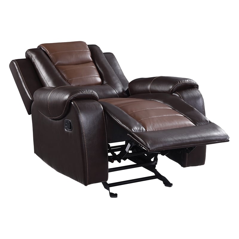 Istro 39 Inch Manual Recliner Chair- Gliding- 2 Tone Brown Faux Leather