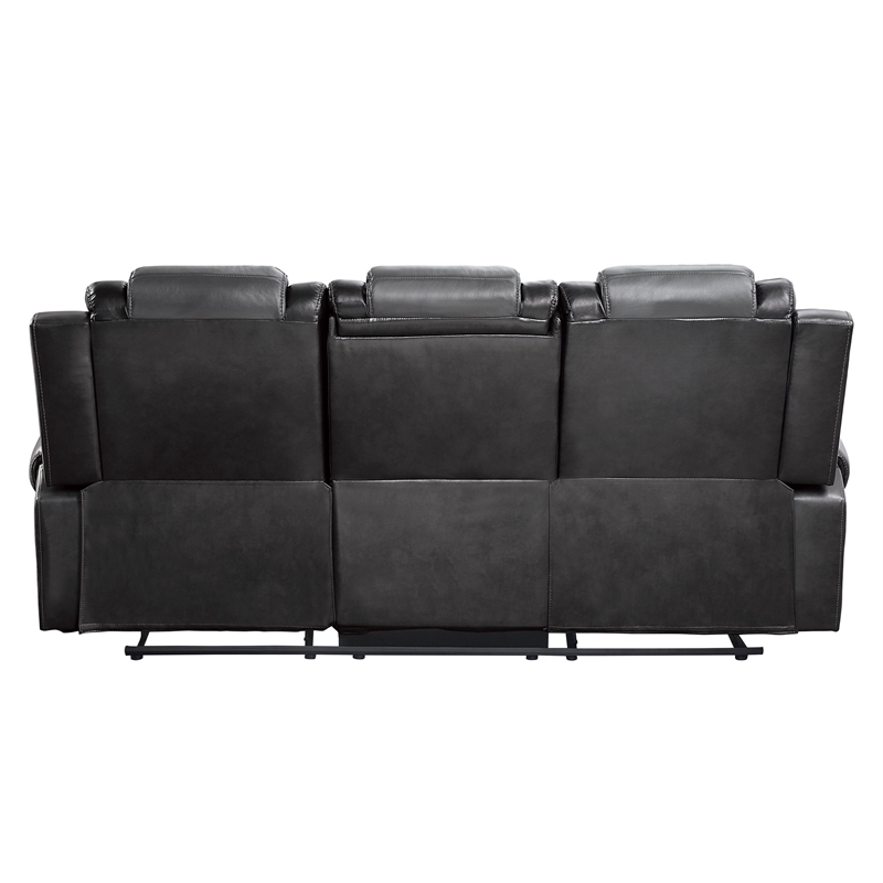 Istro 86 Inch Dual Manual Recliner Sofa- Drop Table- Gray Faux Leather