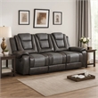 Istro 86 Inch Dual Manual Recliner Sofa- Drop Table- Gray Faux Leather