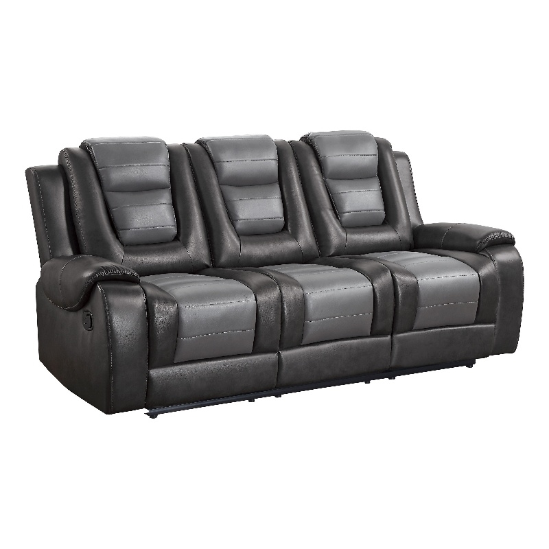 Istro 86 Inch Dual Manual Recliner Sofa- Drop Table- Gray Faux Leather