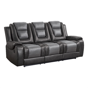 Istro 86 Inch Dual Manual Recliner Sofa- Drop Table- Gray Faux Leather