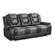 Istro 86 Inch Dual Manual Recliner Sofa- Drop Table- Gray Faux Leather