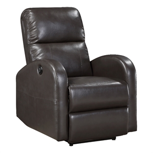 Rica 38 Inch Power Recliner Chair- Plush Brown Faux Leather- Foam Cushions