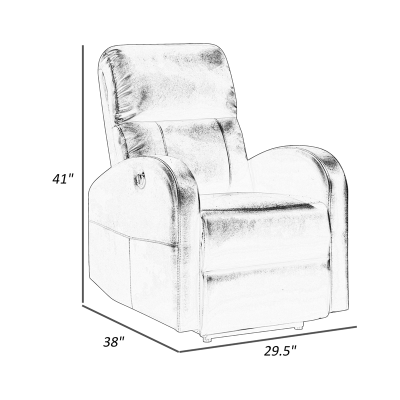 Rica 38 Inch Power Recliner Chair- Plush Gray Faux Leather- Foam Cushions