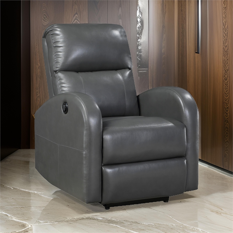 Rica 38 Inch Power Recliner Chair- Plush Gray Faux Leather- Foam Cushions