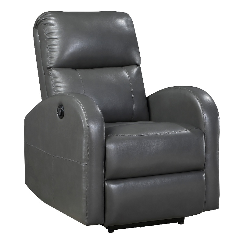 Rica 38 Inch Power Recliner Chair- Plush Gray Faux Leather- Foam Cushions