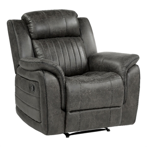 Bento 38 Inch Manual Recliner Chair- Tab Pull- Brownish Gray Microfiber