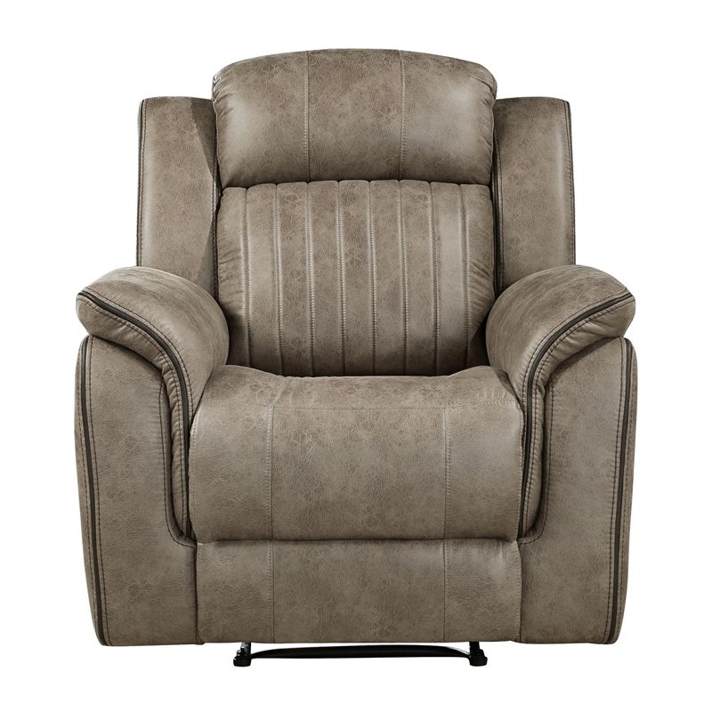 Bento 38 Inch Manual Recliner Chair- Tab Pull- Sandy Brown Microfiber