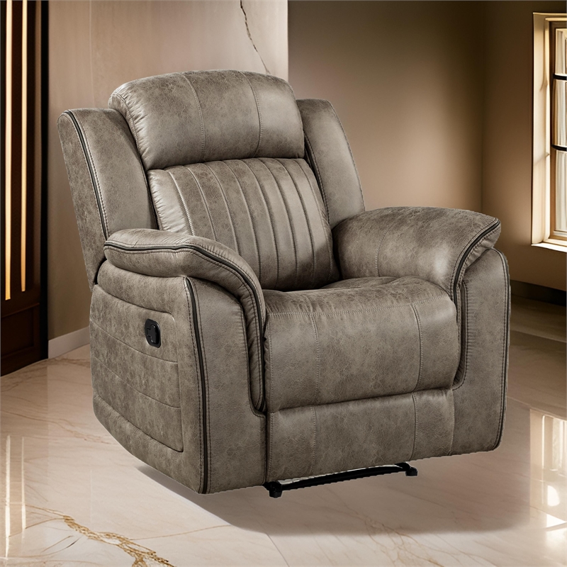 Bento 38 Inch Manual Recliner Chair- Tab Pull- Sandy Brown Microfiber