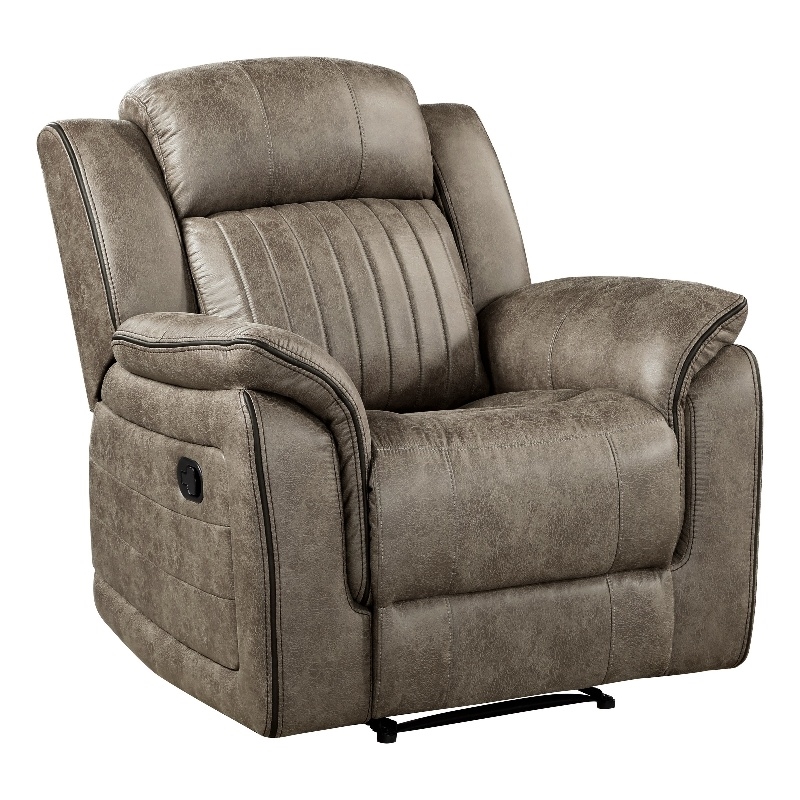 Bento 38 Inch Manual Recliner Chair- Tab Pull- Sandy Brown Microfiber