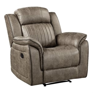 Bento 38 Inch Manual Recliner Chair- Tab Pull- Sandy Brown Microfiber
