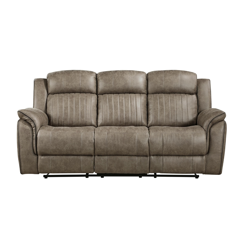 Bento 84 Inch Double Manual Recliner Sofa- Sandy Brown Polished Microfiber