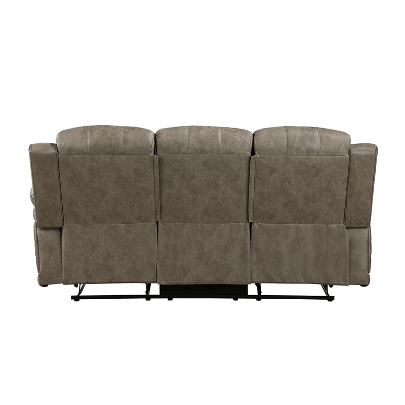 Bento 84 Inch Double Manual Recliner Sofa- Sandy Brown Polished Microfiber