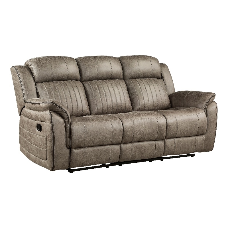 Bento 84 Inch Double Manual Recliner Sofa- Sandy Brown Polished Microfiber