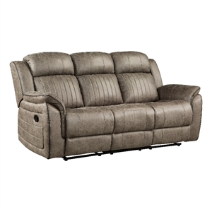 Bento 84 Inch Double Manual Recliner Sofa- Sandy Brown Polished Microfiber