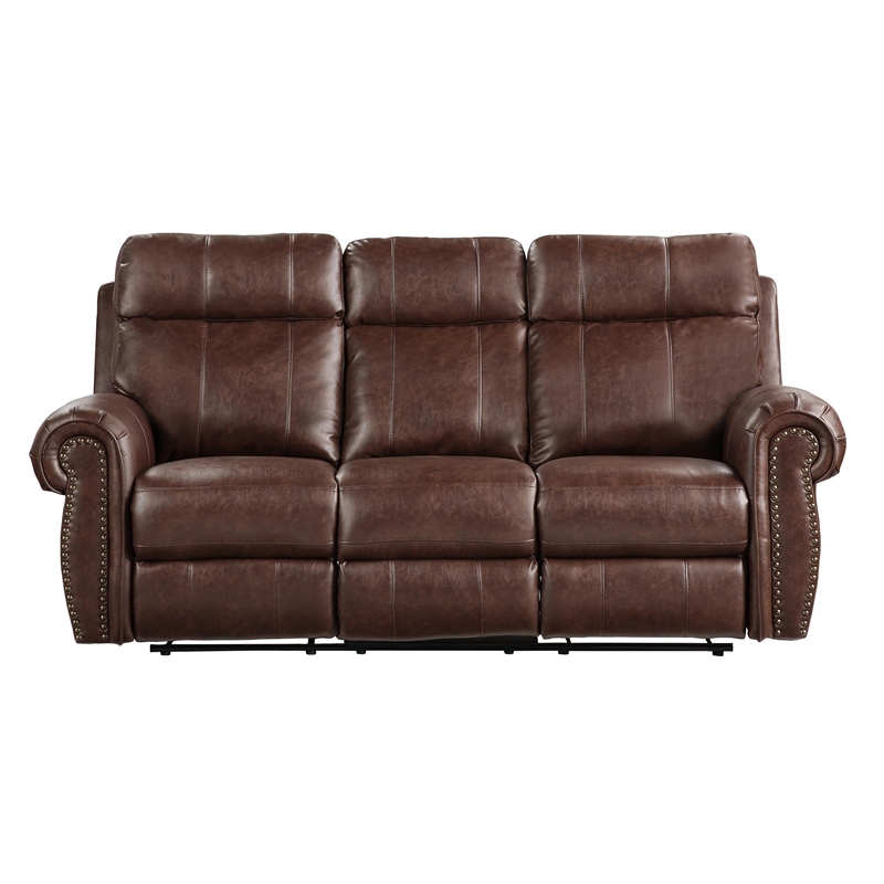 Ville 83 Inch Power Double Recliner Sofa- USB Charger- Brown Faux Leather