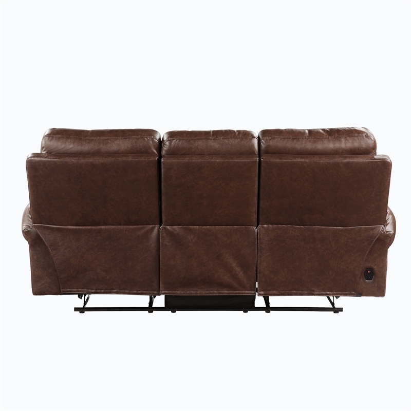 Ville 83 Inch Power Double Recliner Sofa- USB Charger- Brown Faux Leather