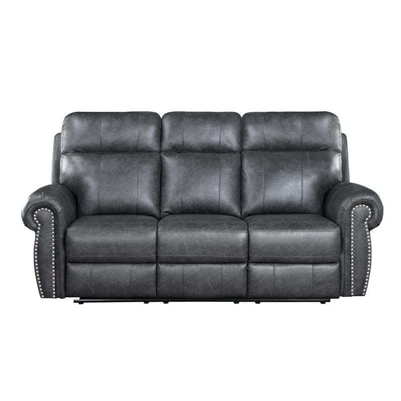 Ville 83 Inch Power Double Recliner Sofa- USB Charging- Gray Faux Leather