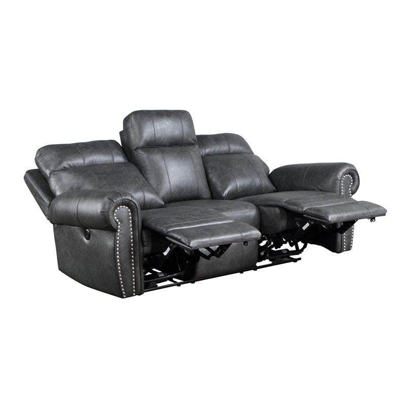 Ville 83 Inch Power Double Recliner Sofa- USB Charging- Gray Faux Leather