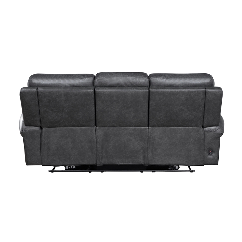 Ville 83 Inch Power Double Recliner Sofa- USB Charging- Gray Faux Leather